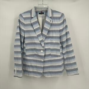 Tommy Hilfiger Women Blazer Jacket Size 12 Blue Striped Preppy Nautical‎ Classic